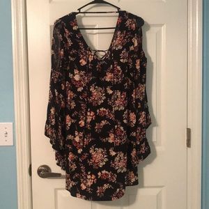 Black lace up floral dress